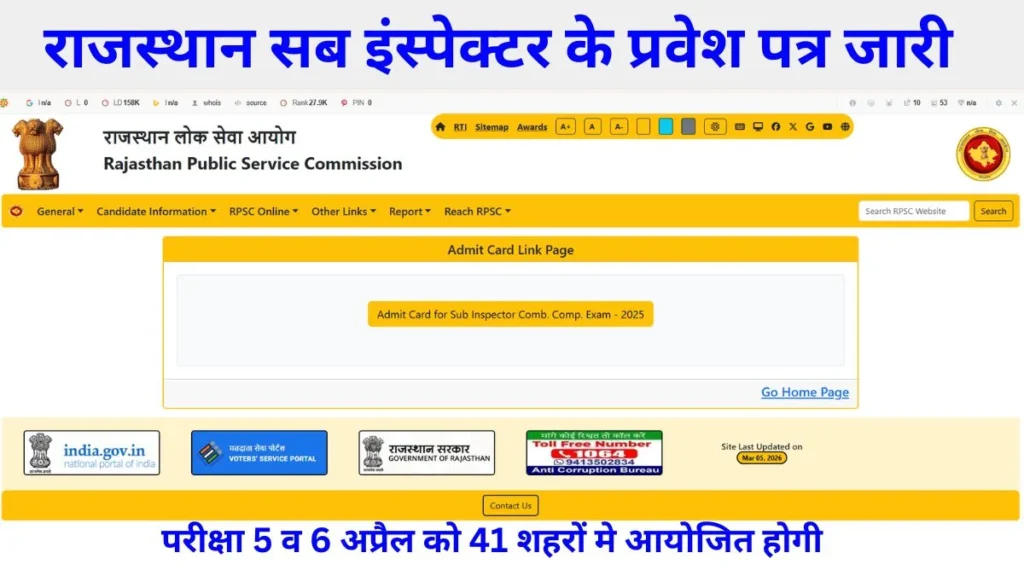 Rajasthan SI Admit Card